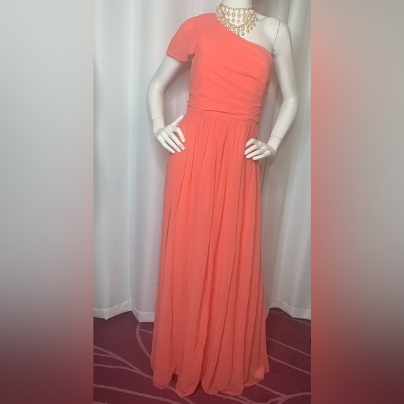 Mikael Aghal One-shoulder Gathered Crepe Gown - Coral - Picture 1 of 11